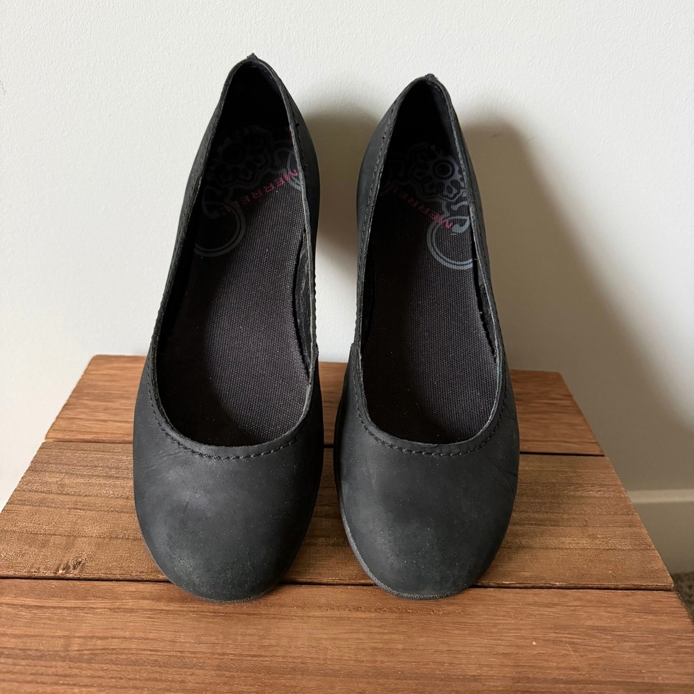 Merrell Mimic Black Leather Ballet Flats 9 Comfort Slip On Shoes Minimalist